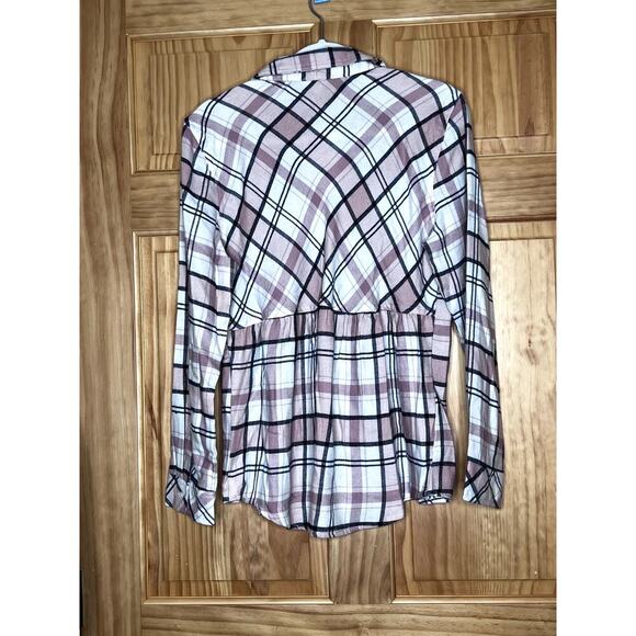 Como Blu women's size L shirt flannel pink plaid button-up peplum back cozycore - Picture 2 of 9